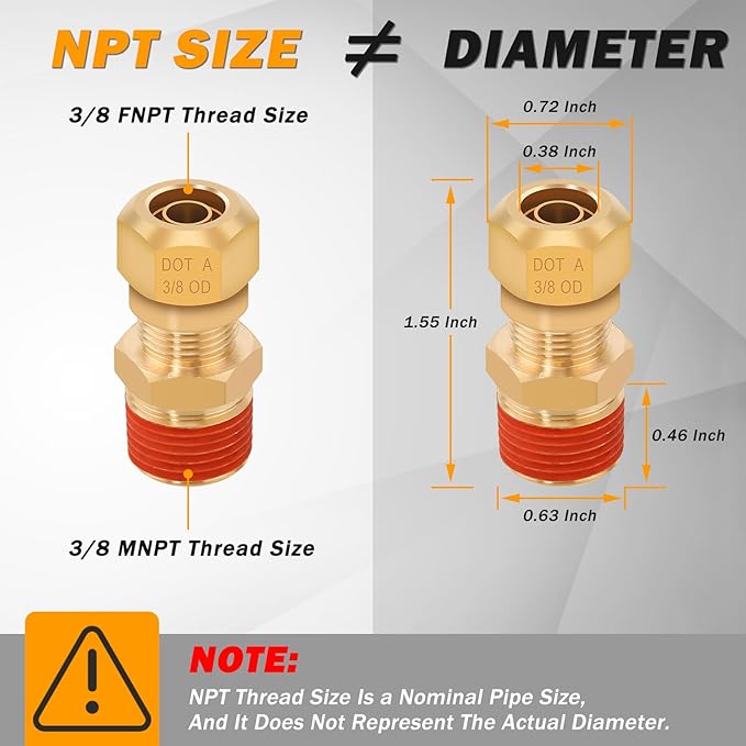 42 PCS DOT Air Brake Line Fittings, Brass Compression Air Nylon Tubing Fittings Repair Assortment 1/8" 1/4" 3/8" 1/2" 5/8" For Trucks or Industrial Air System
