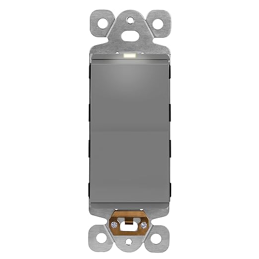 LIDER Minimalist Design Matte Finish Lighted Decorator Switch, Frameless Paddle Light Switch with Locator Light, Grounding Screw, 3-Way or Single Pole, 15A 120V, UL Listed, LS15-3W-GY, Gray