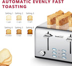 Toaster 4 Slice, Geek Chef Stainless Steel Toaster with Extra Wide Slots，4 Slot Toaster with Bagel/Defrost/Cancel Function, Dual Control Panel of 6 Toasting Bread Shade Settings, Removable Crumb Trays, High Lift Lever, ETL