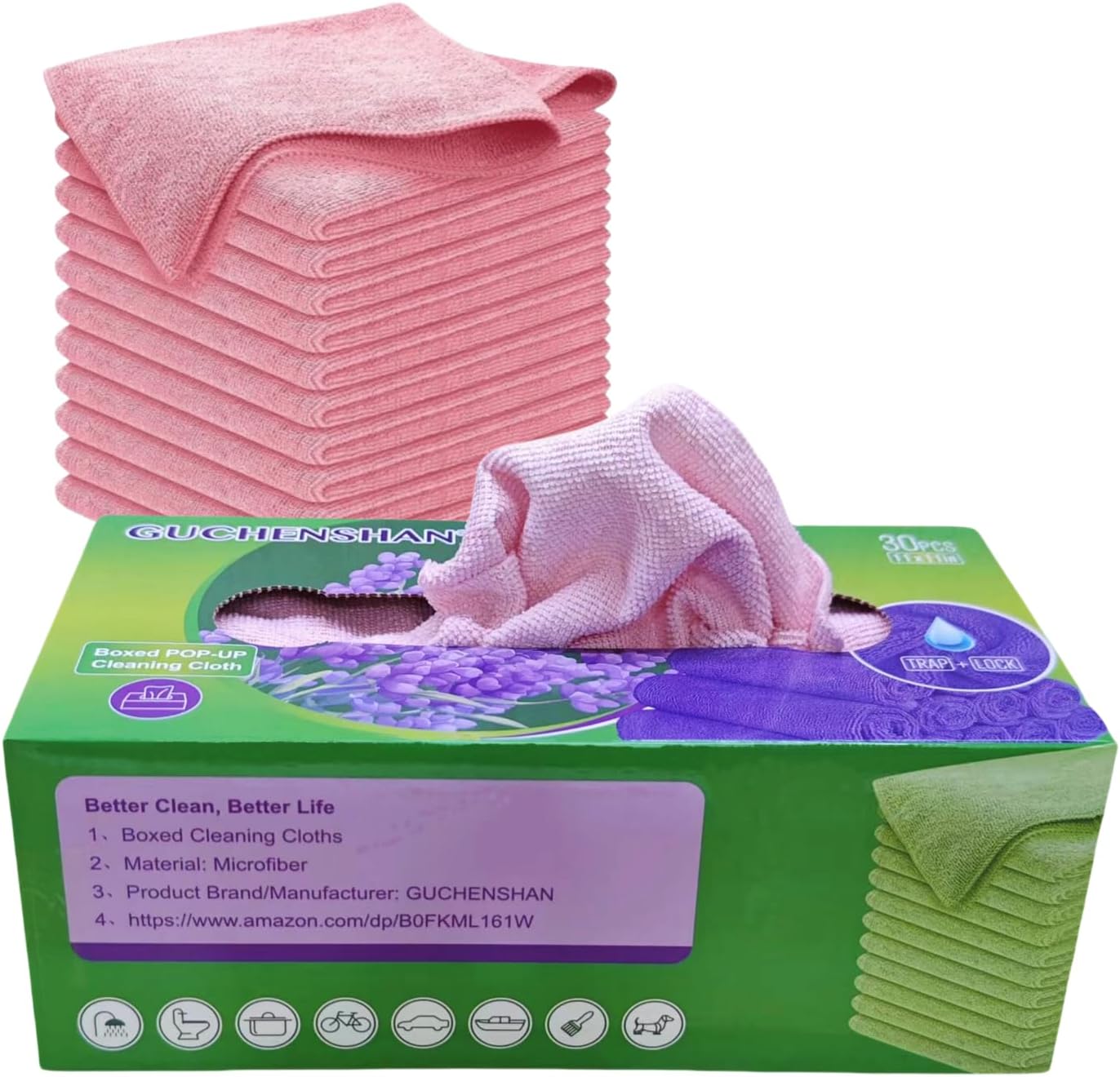 11x11 Inch Slim Microfiber Cleaning Cloths, 30-Pack - Flexible for Tight Spaces (Car Vents/Glass Edges), Lightweight & Scratch-Free, Washable for Kitchen/Bathroom/Car (Pink)