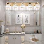 Aipsun Bathroom Vanity Lights Fixtures Crystal Vanity Light 5 Light Modern Brass Bathroom Lighting Fixtures (Exclude Bulb)