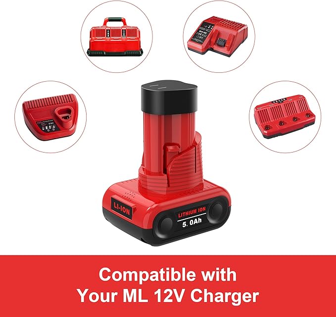 Mrupoo 12V 5000mAh Replacement Battery Compatible with Milwaukee 5000mAh Power Tools Red