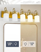 5-Light Bathroom Vanity Light, HWH Brushed Gold Bathroom Lighting Fixtures Modern Vanity Sconce Over Mirror 33'' with Frosted White Bell-Shaped Glass, 5HZG106B-5W BG