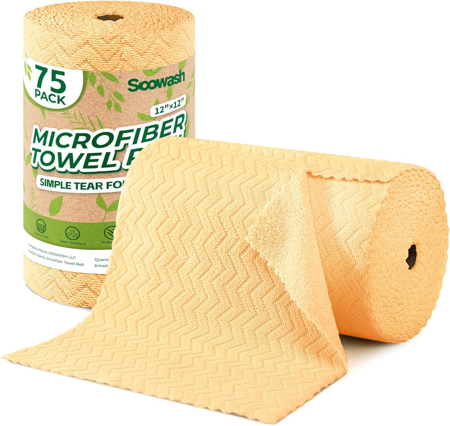 Microfiber Cleaning Cloths Roll, 75 Pack Tear Away Microfiber Towels Roll, 12" x 12" Lint Free Rags, Reusable Cleaning Cloths, Washable, Scratch Free,Ultra Absorbent Dish Rags(Orange Ripple)