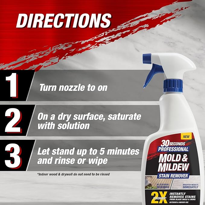 30 SECONDS Pro Mold and Mildew Stain Remover | Scrub Free | Brighter Results Instantly | Ready To Use | 32 oz Spray Bottle, 1 Gallon Refill