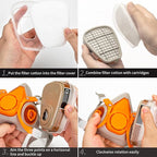 RANKSING Respirator Mask with Filters and Glasses to Against Dust Gases Fumes in Painting Spraying Sanding Orange/Pink