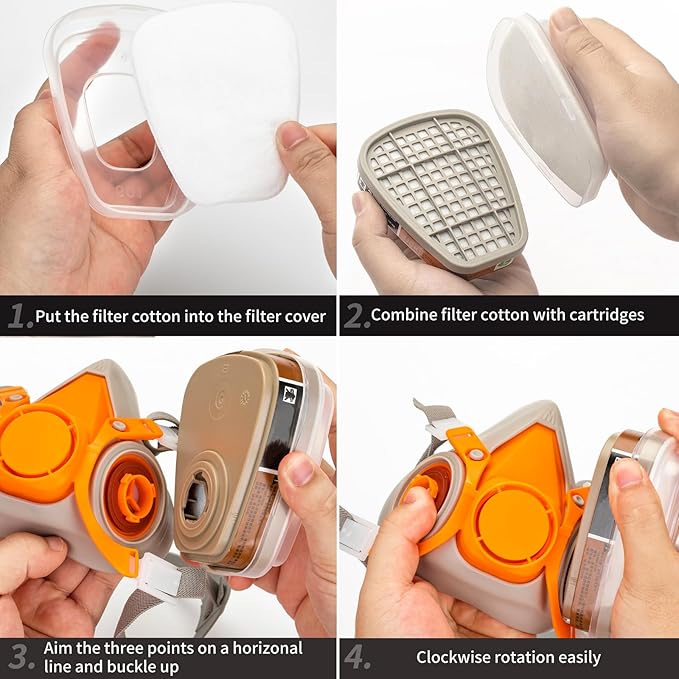 RANKSING Respirator Mask with Filters and Glasses to Against Dust Gases Fumes in Painting Spraying Sanding Orange/Pink