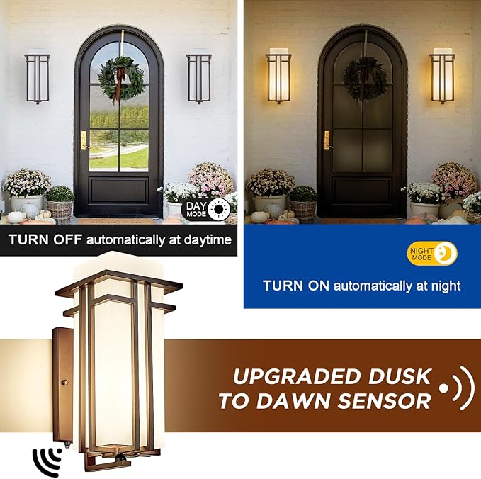 15.35" H Matte Brown Outdoor Wall Light Large Outdoor Wall Lantern Oil Rubbed Bronze Exterior Light Fixture Waterproof Metal with Frosted Glass Sconce Light for Porch Garage Front Door, Brown (Large)