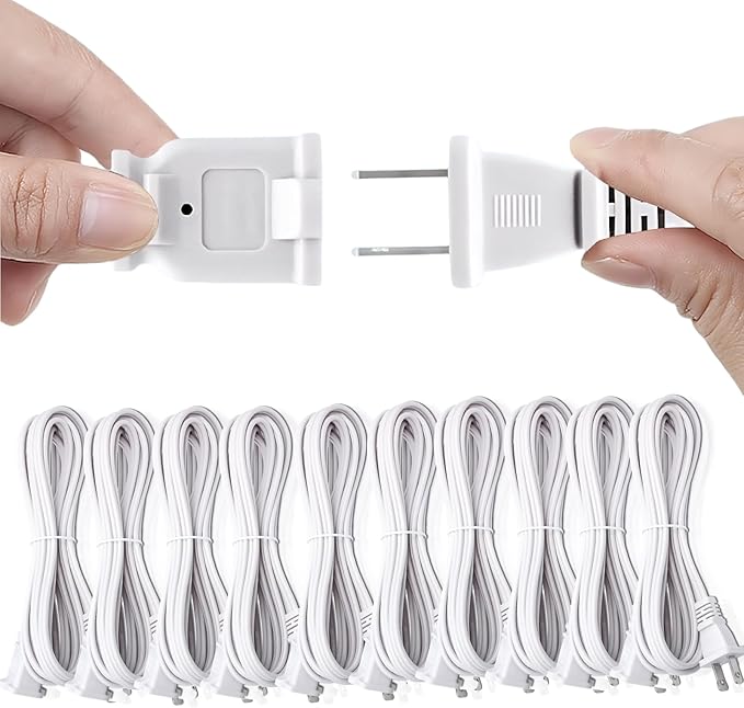 2 Prong Extension Cord, 10Pack Power Cord Extension 10 ft- Ultra Flexible & Lightweight, Safe for Home, Office, Dorm Use White Extension Cord