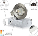 Brushed Nickel 3 Inch Recessed Lighting 6 Pack, Ajustable Eyeball recessed Light with Junction Box,5 Color Selectable,Airtight,7W 550LM,Dimmable,Brushed Nickel