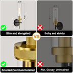 Black and Gold Bathroom Light Fixtures Over Mirror, Wall Sconces Set of 2 with Knurled Texture, Modern Industrial Vanity Lights with Clear Glass Tube Shade, Matte Black and Gold Wall Lamps for Bedroom