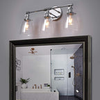 Phansthy 3-Light Wall Sconces Antique Brass Vanity Light, Industrial Wall Lamps with On Off Switch and Clear Glass Lampshade, Vintage Wall Lighting for Bathroom Living Room (Chrome, Bell Shade)