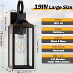 19" Large Outdoor Wall Lights 2 Pack, Black Exterior Light Fixtures, Outdoor Sconces Wall Lighting Porch Lights, Waterproof Wall Lamp for House, Doorway, Garage, Black Metal with Gold Trim