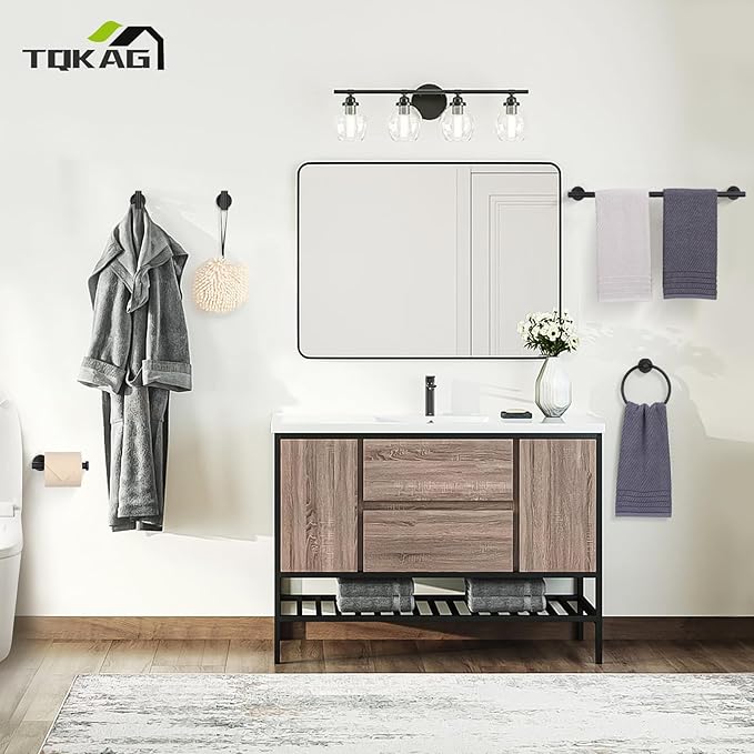 TQKAG Matte Black Bathroom Hardware Accessories Set 10-Pieces, Premium SUS304 Stainless Steel Bathroom Towel Bar Holder Set 23.6 Inch Round Towel Racks for Bathroom Wall Mounted