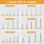 VIGRUE 520pcs 304 Stainless Steel Wood Screw Assortment Kit, #4#6#8#10 Flat Head & Pan Head Philips Self Tapping Screw Assortment