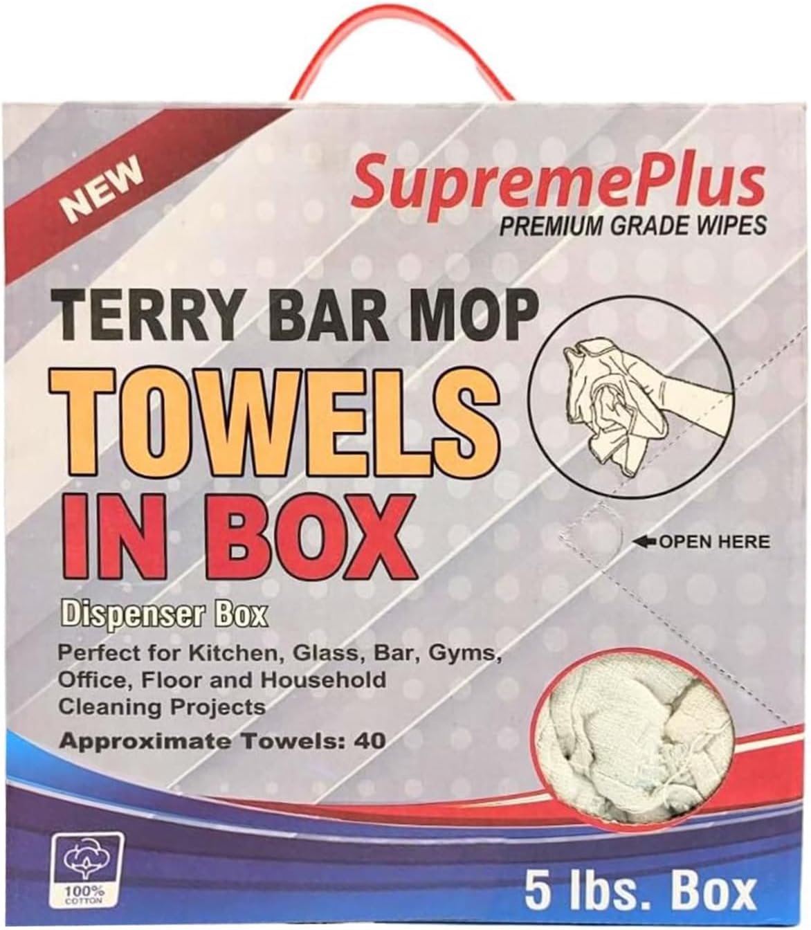 White Terry Bar Mop Towels 40 Pcs (Approx) - 100% Cotton Ultra-Absorbent Cleaning Rags, Perfect Washable Kitchen Rags for Bars, Restaurants & Home - Multipurpose (5 lbs. Compressed Box)