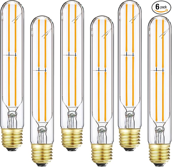 T10 Led Bulb,Dimmable LED Bulb 6W,E26 Tubular Light Bulb 60 Watt,Warm White 2700K,E26 Edison,AC120V,600lm Tube T9 T10 LED Light Bulb for Rustic Pendant,Chandeliers,Wall sconces 6-Pack