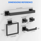 Matte Black 5-Pieces Bathroom Hardware Set, SUS304 Rustproof Steel 16" Rectangle Bathroom Towel Racks Accessories Set, Luxury Hotel Grade Organization Hardware Kit