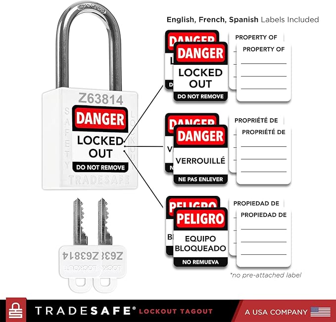 TRADESAFE Lockout Tagout Locks Set - 10 White Loto Locks, Keyed Alike Lockout Locks, 2 Keys Per Lock, OSHA Compliant Lock Out Tag Out Padlocks