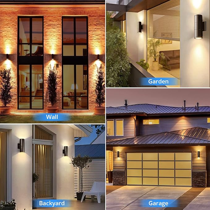 wowlite Modern Outdoor Wall Light with Dusk to Dawn Sensor 2 Pack, LED Cylinder Up Down Wall Light Outdoor 2700K Warmlight Bronze Exterior Light Fixture, IP65 Waterproof Wall Sconce for Porch Garage