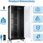 Broom Closet Storage Cabinet with Hanging Rod, 71" H Garage Storage Cabinet with Wheels and Pegboard & 13 Hooks for Garage, Home, Metal Cabinets, Black and White