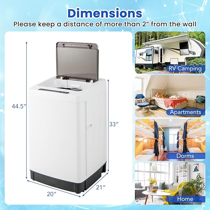 COSTWAY Portable Washing Machine, 11 LBS Full Automatic Portable Washer with 8 Modes, 10 Water Levels, LED Display & Built-In Drain Pump, 1.5 Cu.Ft. Washer & Spinner Combo for Apartment RV (White)