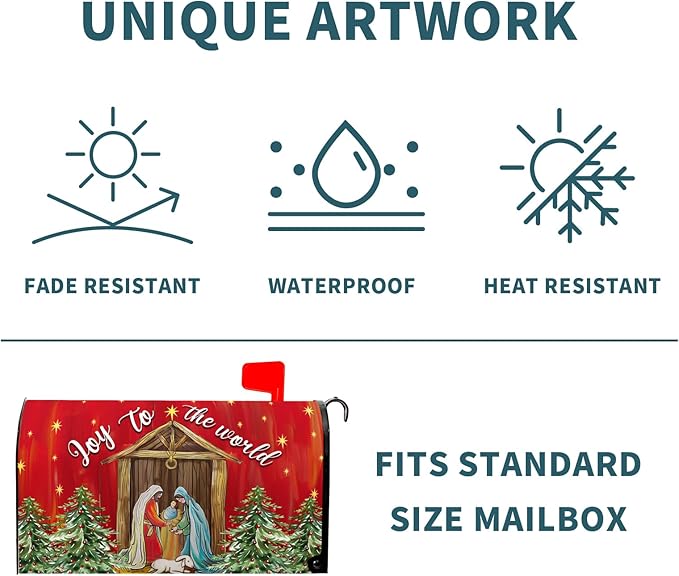 Kawani Christmas Magnetic Mailbox Cover - Merry Christmas Joy to The World - Standard Size 21x18 Inch Winter Holiday Xmas Decorative Post Letter Box Cover for Garden Yard Decor