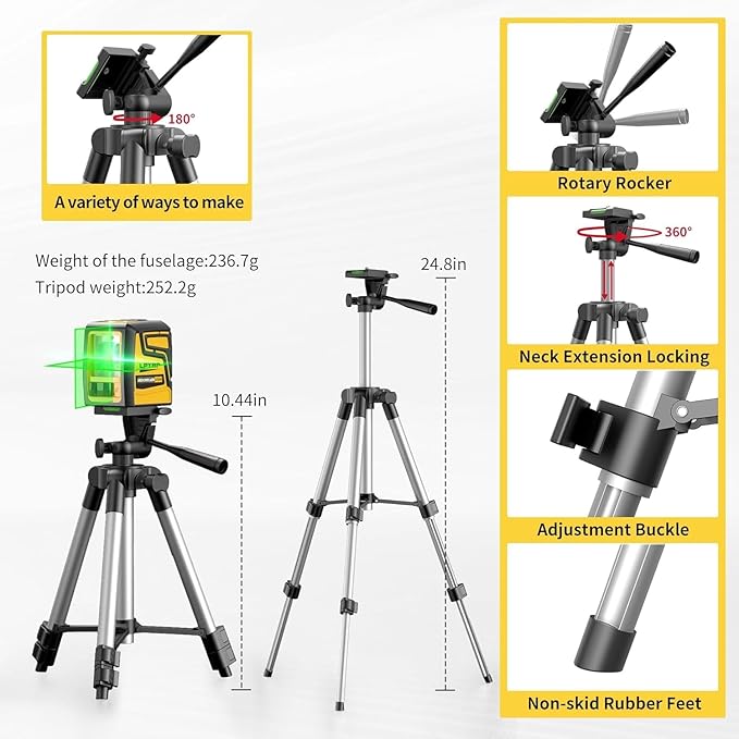 360° Laser Level with Tripod,100ft/30m Self Leveling Laser Level,with Rechargeable Battery & Type-C Charging Port, Self Leveling Wide Angle Cross Leveler Tool for Construction