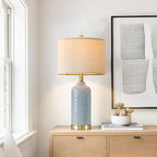 24.25" Modern Ceramic Blue Table Lamps Set of 2 for Living Room, Farmhouse, Bedside, Coastal Bedroom, Side & End Tables