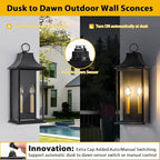 21In Large Dusk to Dawn Outdoor Wall Lights Fixture, 2-Light Black Gold Exterior Lighting Fixtures, Weather Resistant Patio Wall Light Fixture for Porch, Garage, Entrance, Backyard E12 Base