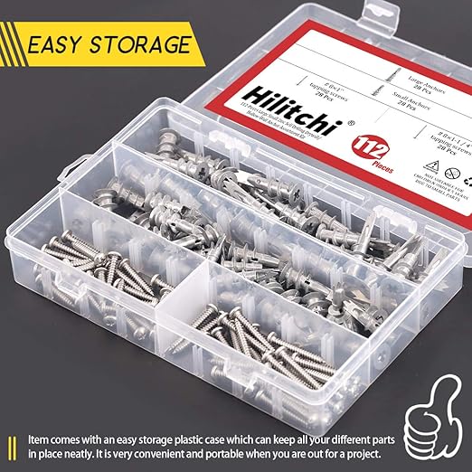 Hilitchi 112-Pieces Large Small Zinc Self Drilling Drywall/Hollow-Wall Anchor Assortment Kit