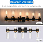 MELUCEE 5-Light Bathroom Lights Over Mirror in Black Finish, Farmhouse Vanity Lights with Ribbed Clear Glass Shade Indoor Metal Wall Light Fixtures for Kitchen Powder Room Foyer, E12 Base