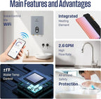 Westinghouse 11kW 240V Tankless Water Heater Electric, Up to 2.56 GPM, 1-3 Point of Use Hot Water, Work with Alexa & Google Home, ETL Certified, IPX4，Gray