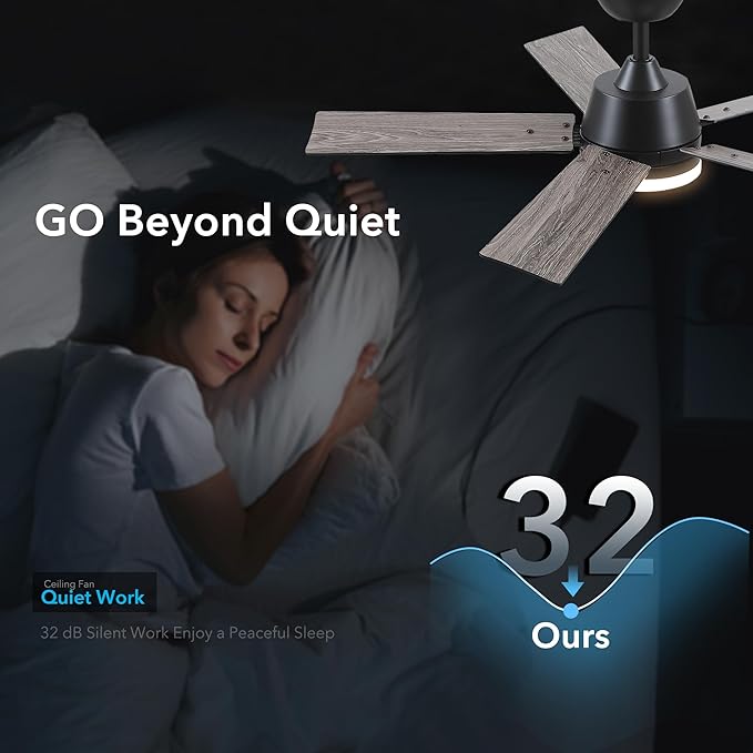 42 Inch Ceiling Fans with Lights and Remote, Black Ceiling Fan with 5 Blades, 6 Speed Reversible DC Motor, 3CCT Dimmable LED, Modern Design for Bedroom, Living room & Covered Outdoor,Includes Downrod