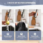 WEWE Kitchen Sink Faucet with Soap Dispenser, Kitchen Faucet with Pull Down Sprayer 3 Modes Stainless Steel Single Handle Single Hole Pull Out Brushed Nickel Faucet for Bar Laundry RV Utility Sink