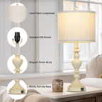 27" Farmhouse Table Lamps Set of 2, Vintage Bedside Lamps with USB A+C Charging Ports, 3-Way Dimmable Touch Control Traditional Nightstand Lamp for Living Room Beige (Bulbs Included)