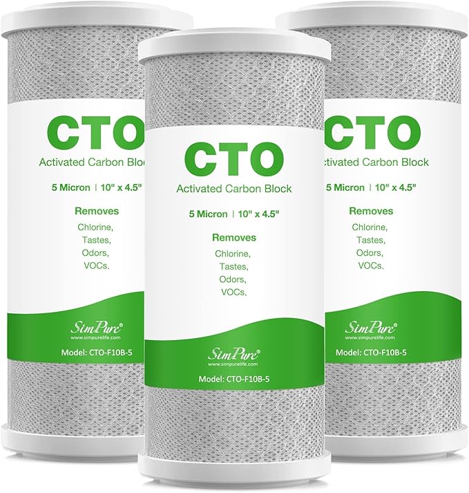 SimPure 4.5" x 10" Carbon Whole House Water Filter 5 Micron Coconut Shell Charcoal Replacement Cartridges for System Housing DB10P, DB10C, FC15B, GE GXWH40L, GXWH35F, BB-10B, FXHTC, WGB21B, 3-Pack