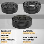 CheeMuii 112 PCS Brass DOT Air Line Fittings with 3 Roll 100FT 1/4" 3/8" 1/2" DOT Air Lines Kit Push Lock Air Fitting Quick Connect Air Fittings with Air Hose Pneumatic Tubing