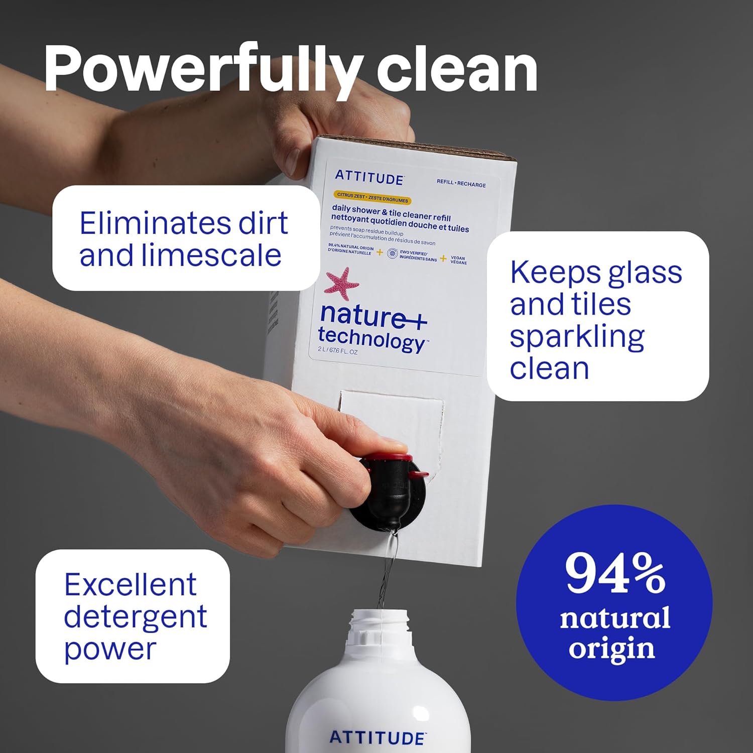 Attitude Daily Shower & Tile Cleaner, Citrus Zest, Plant Based, Cruelty Free, 27 Fluid Ounces (Pack of 1)