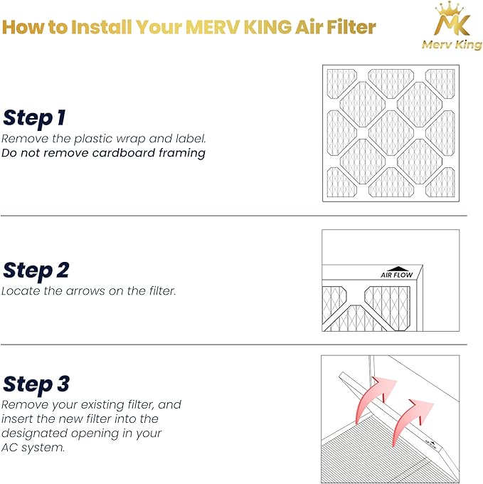 MervKing 16x25x5 Air Filter Actual Size: 15.88" x 24.88" x 4.38" MERV 13 MPR 1500-1900 | MADE IN USA | 2-Pack | Pleated HVAC AC Furnace Replacement