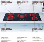 Rangaire RCI361S 36" Induction Cooktop, 10900W, 5 Burners, Built-in Stove Top, Booster & Timer, 9 Power Levels, Slide Touch Control, Child Safety Lock, 240V Hard Wire, Ceramic Surface