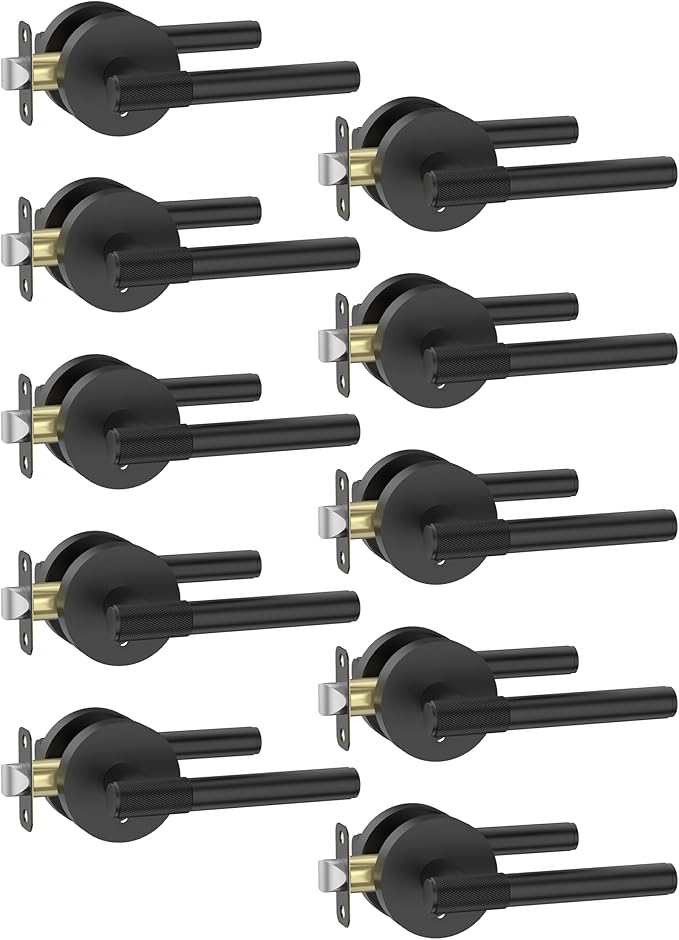 Asidrama 10 Pack Privacy Door Handles with Lock, Black Door Handles Interior for Bedroom or Bathroom, Heavy Duty Door Lever with Reversible Interior Door Handle for Left Right Sided Doors