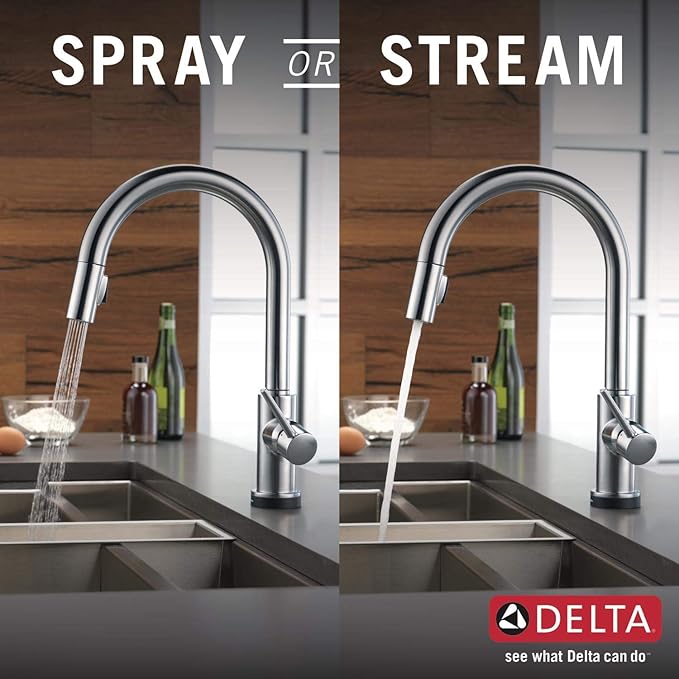 Delta Trinsic Brushed Nickel Touch Kitchen Faucet with Pull Down Sprayer, Modern Single Hole Touch On Kitchen Sink Faucet, Single Handle, Arctic Stainless 9159T-AR-DST