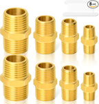 GASHER 8PCS Brass Pipe Fitting Hex Nipple Kit 1/8 inch 1/4 inch 3/8 inch 1/2 inch