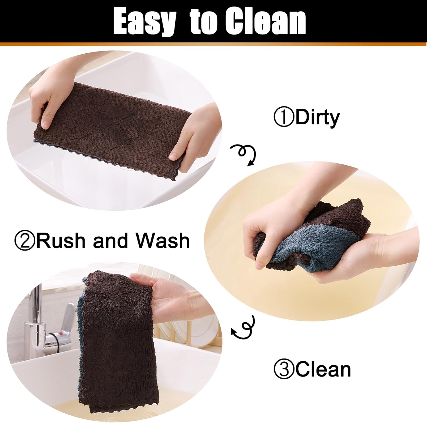 Mordimy 24 Pack Kitchen Towels (20" x 10", Dark Grey & Brown), Super Soft and Absorbent Dish Towels, Coral Velvet Microfiber Cleaning Cloth, Nonstick Oil Fast Dry Dish Cloths