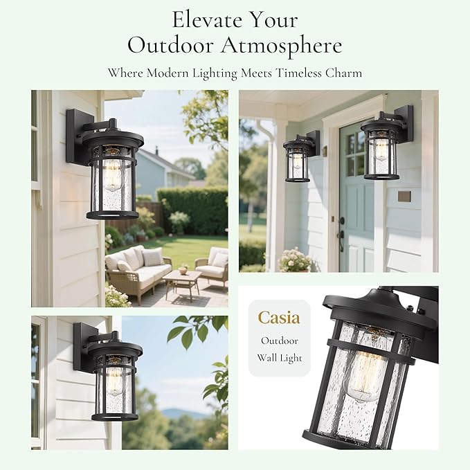 Outdoor Wall Sconces, Exterior Lantern Lighting Fixture, Mounted Lights for Patio, Porch, Garden, Balcony (Black, 12" H-2Pack)