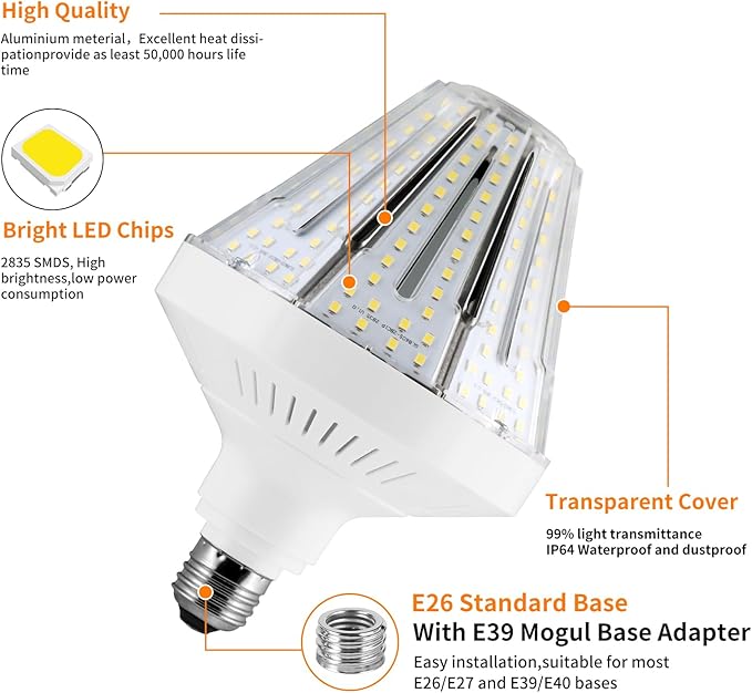 1200W Equivalent Led Corn light bulbs,18000 Lumen LED Corn Bulb 120W 5000K Daylight White Lamp,E26/E39 Medium Mogul Base,2-Pack Large Area Lights For Outdoor Indoor Garage Warehouse Factory Workshop