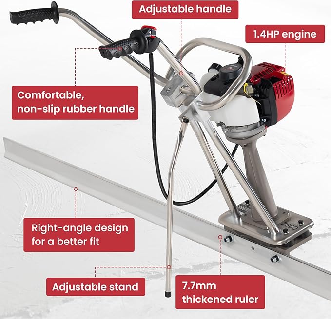 1.4HP Concrete Power Screed with 10ft Aluminum Boards, Vibrating Screed Concrete Tool 8000RPM with Adjustable armrests and brackets for Construction