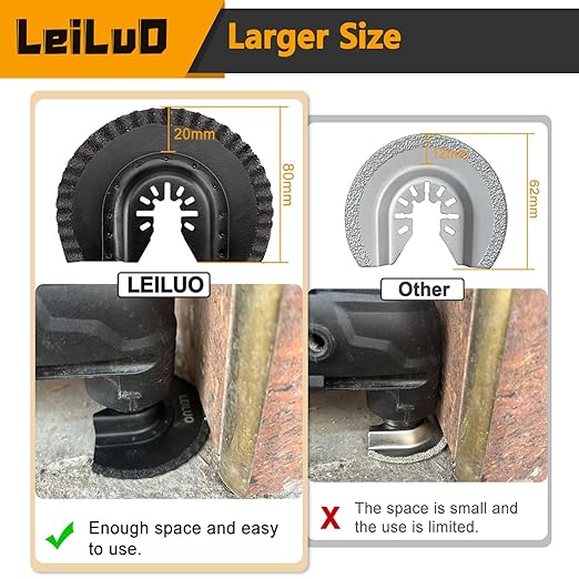 LEILUO 4Pcs Black Large Size Diamond Oscillating Multi Tool Blades for Grout Removal tool, Alloy tool Cleaning Mortar Fit DeWalt Milwaukee Makita Ryobi and More