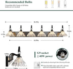 Vintage Bathroom Vanity Light, 6-Light Black Vanity Lighting Fixture with Flower Glass Shade, Bathroom Lighting Fixtures Over Mirror